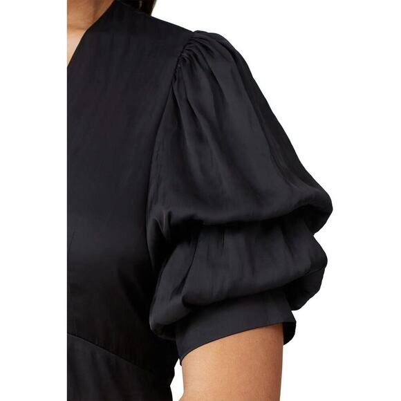 ZADIG & VOLTAIRE Satin Dress Size Small Black V-Neck Puff Sleeves Empire Waist - Picture 4 of 11